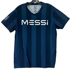 Messi Collection Soccer Jersey Mens M Blue Striped Graphic Sporty Athleisure